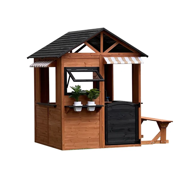 子供用木製ドールハウス 四季のプレイハウス ドア、窓、植木鉢 - Kids Outdoor Climbing Frame のレビューと価格