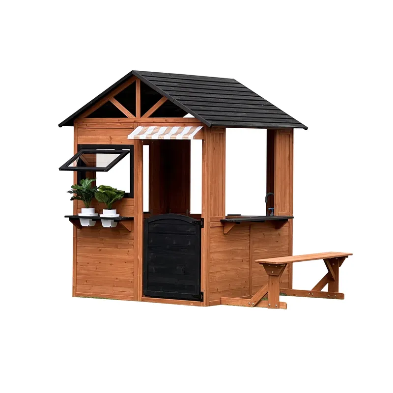 子供用木製ドールハウス 四季のプレイハウス ドア、窓、植木鉢 - Kids Outdoor Climbing Frame のレビューと価格