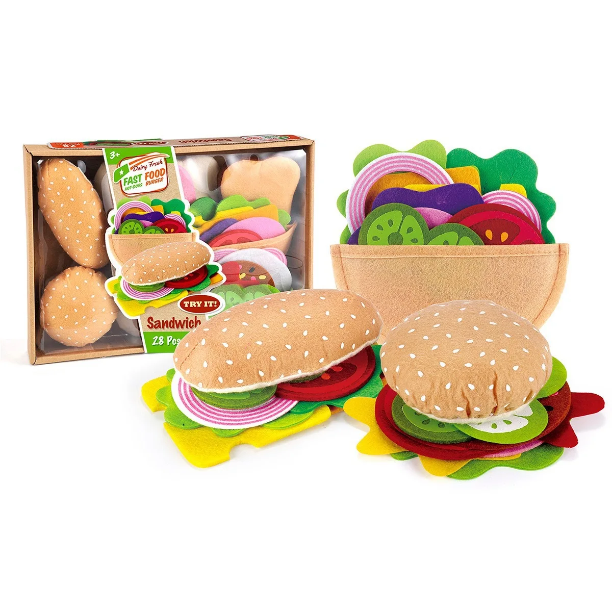 フェルト製のフード、ハンバーガー、サンドイッチのセット（28 - Kids Outdoor Kitchen Accessories のレビューと価格