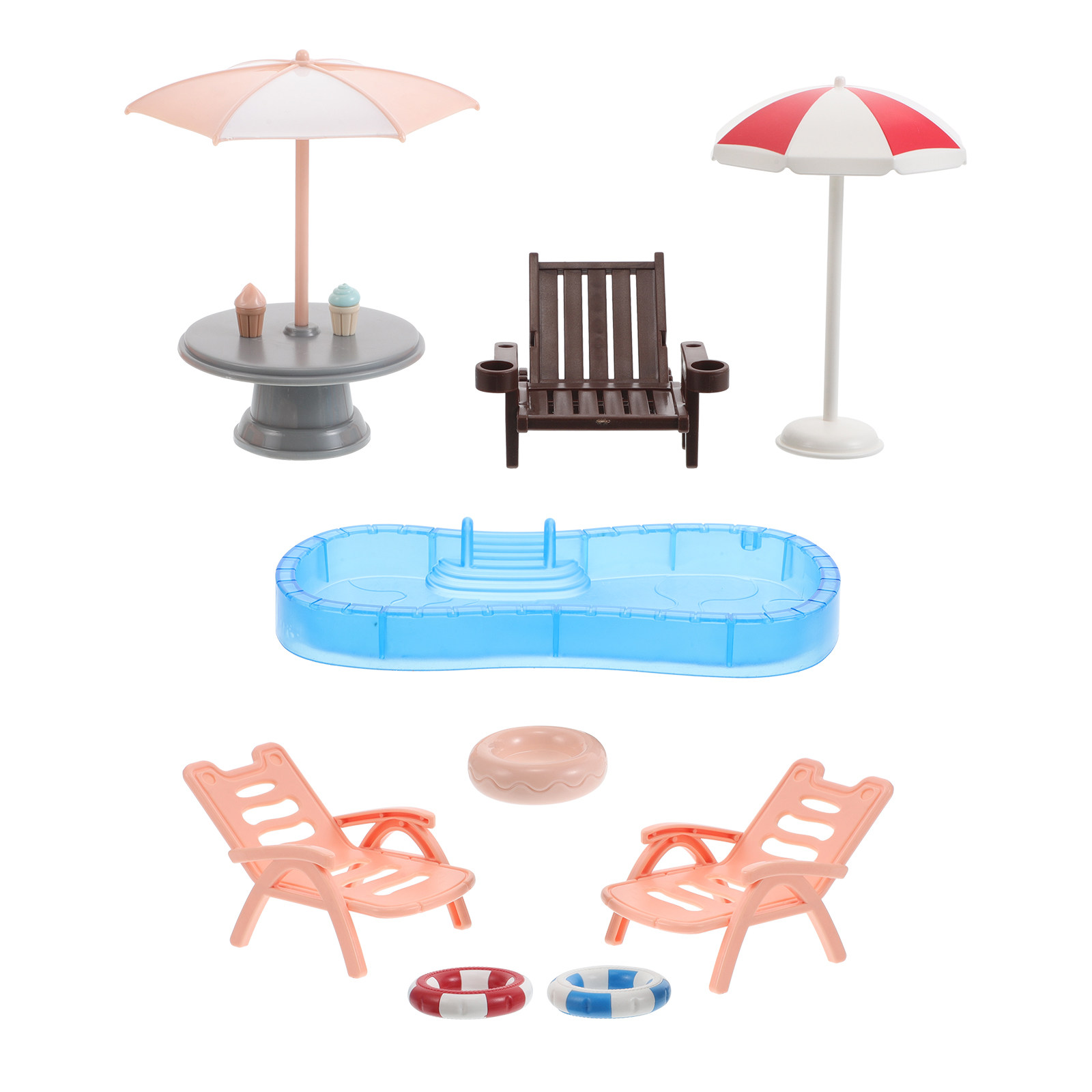 1セットのミニチュア水泳プールセット。ドールハウス用。ビーチ - Kids Outdoor Furniture Set のレビューと価格